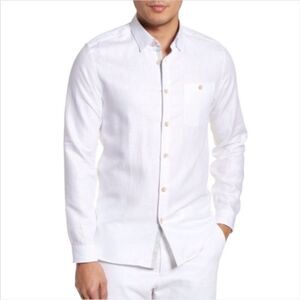 Ted Baker London White Cotton Blend Long Sleeve Button Down Shirt Size XXL